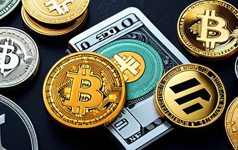 **
A modern digital wallet interface showing various stablecoins (USDT, USDC, DAI) alongside traditional currency icons. Focus on the seamless integration and ease of use, highlighting the bridge between traditional finance and crypto.
**