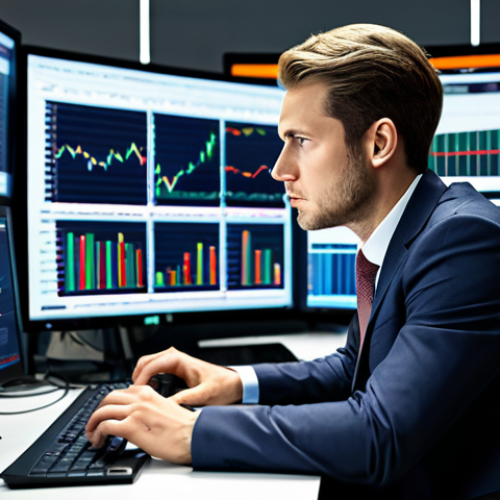 A focused professional, fully clothed in a modest business suit, is seated calmly at a high-tech trading desk. Multiple monitors in front display abstract, non-specific financial charts and data, highlighting strategic analysis and risk management. The background is a modern, well-lit office with a serious yet composed atmosphere. The image emphasizes discipline and controlled decision-making in financial trading. Professional photography, high resolution, clear focus, perfect anatomy, correct proportions, natural pose, well-formed hands, proper finger count, natural body proportions, safe for work, appropriate content, fully clothed, professional, family-friendly.