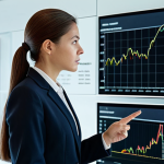 A focused female professional in a modest business suit, observing a holographic display of commodity price charts in a sleek, modern financial office. The office features large, clean lines and abundant natural light. Abstract digital infographics subtly depicting global supply chains and renewable energy symbols are visible in the background. Professional photography, high detail, sharp focus, natural pose, perfect anatomy, correct proportions, well-formed hands, proper finger count, natural body proportions, safe for work, appropriate content, fully clothed, family-friendly.