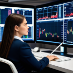 A professional female financial analyst in a modest business suit, fully clothed, seated calmly at a sleek trading desk. Multiple monitors display intricate financial charts, with one screen prominently featuring an RSI indicator showing key levels. The analyst's expression is focused and intelligent, conveying strategic thought. Perfect anatomy, correct proportions, natural pose, well-formed hands, proper finger count, natural body proportions. Modern office setting, professional photography, high quality, safe for work, appropriate content, family-friendly.