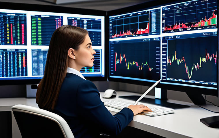A professional female financial analyst in a modest business suit, fully clothed, seated calmly at a sleek trading desk. Multiple monitors display intricate financial charts, with one screen prominently featuring an RSI indicator showing key levels. The analyst's expression is focused and intelligent, conveying strategic thought. Perfect anatomy, correct proportions, natural pose, well-formed hands, proper finger count, natural body proportions. Modern office setting, professional photography, high quality, safe for work, appropriate content, family-friendly.
