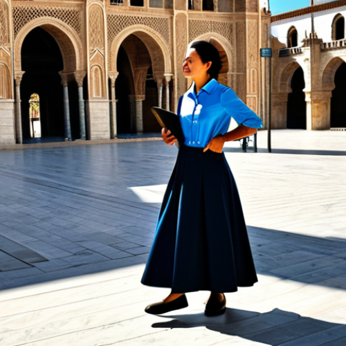 NFT 투자 시 알아야 할 점 - **

"A skilled female architect in a stylish but modest dress and comfortable shoes, reviewing bluep...