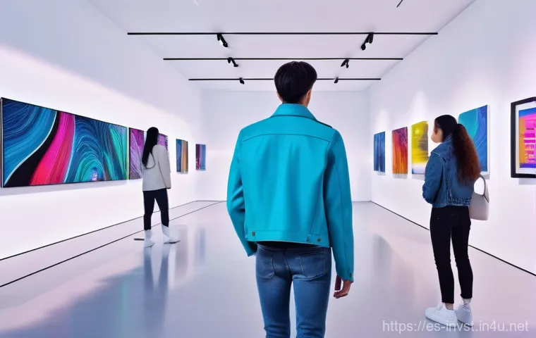 NFT 작품 투자 성공 사례 - **Prompt 1: Futuristic NFT Art Gallery**
"A vibrant, ultra-modern NFT art gallery bathed in soft...