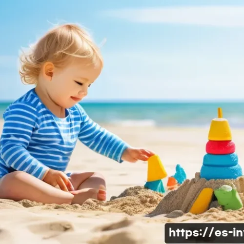 코인 거래소 API 활용법 - **A toddler playing on a beach, wearing a diaper, building a sandcastle. The scene is sunny and chee...